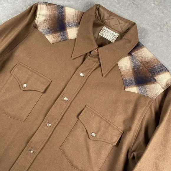 Vintage Pendleton Shirt Mens Sz L Brown High Grade Western Wear Wool Pearl Snap - Picture 4 of 12